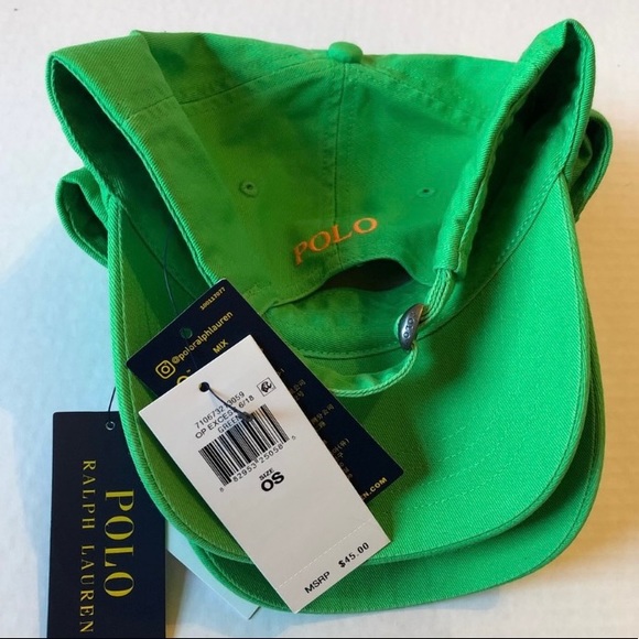 Ralph Lauren Polo Lime/Orange Pony OS Ball Cap - Picture 3 of 3